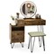 Brown 2-in-1 Vanity Table with Rotatable 3-Color LED Mirror Cushioned Stool Large Drawers and Side Cabinet